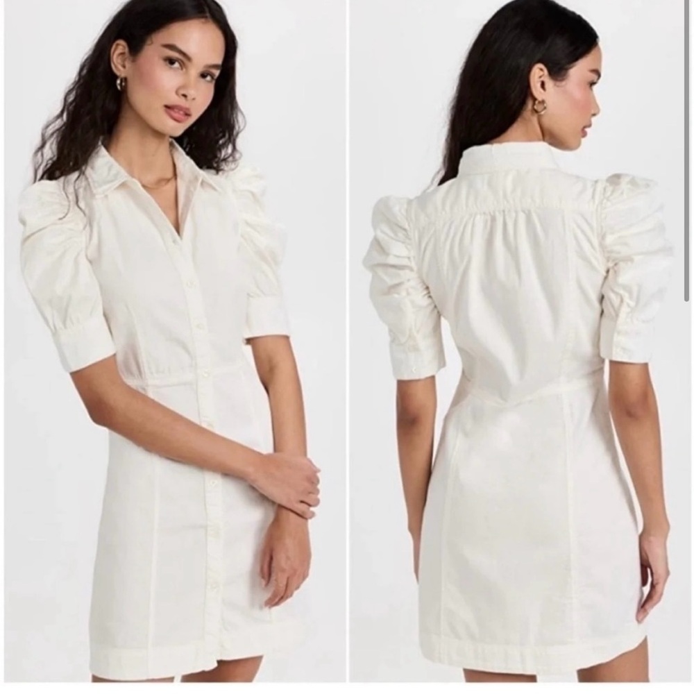 Frame - Gillian Denim Mini Puff Sleeve Shirt Dress Size Small